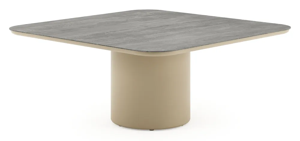 Amico low dining tuintafel afgerond vierkant in beige aluminium en volkeramiek Aspen Grey - L 148 x B 148 x H 61 cm Laatste Versie