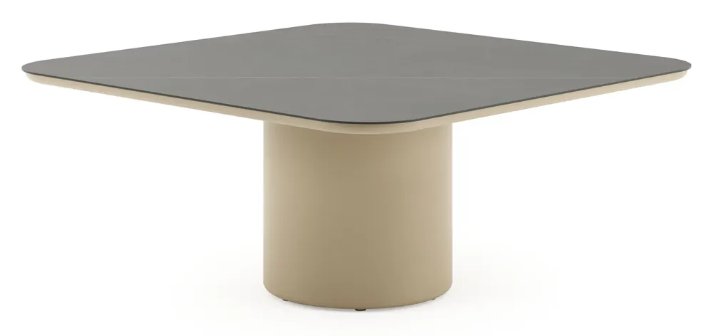 Amico low dining tuintafel afgerond vierkant in beige aluminium en volkeramiek Calatorao - L 148 x B 148 x H 61 cm Populair