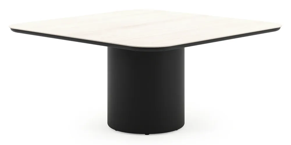 Amico tuintafel afgerond vierkant in zwart aluminium en volkeramiek Travertino Bianco - L 148 x B 148 x H 74 cm Shop Nu