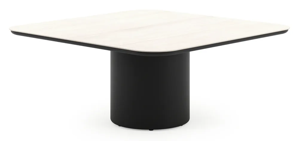Amico low dining tuintafel afgerond vierkant in zwart aluminium en volkeramiek Travertino Bianco - L 148 x B 148 x H 61 cm Merkproduct