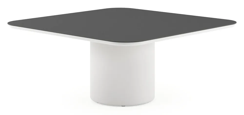Bestseller Amico low dining tuintafel afgerond vierkant in wit aluminium en volkeramiek Nero Black - L 148 x B 148 x H 61 cm