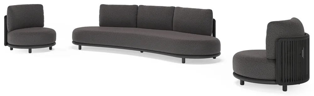 Dagaanbieding Lomano loungeset in zwart aluminium en zwart verticaal geweven luxe vlakke rope met firenze tunder all weather solica kussen