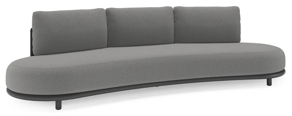 Lomano loungebank in zwart aluminium en zwart verticaal geweven luxe vlakke rope met heritage slate all weather sunbrella® luxe kussen Premium