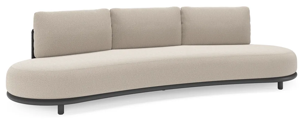 Express Levering Lomano loungebank in zwart aluminium en zwart verticaal geweven luxe vlakke rope met lopi fossil all weather sunbrella® luxe kussen