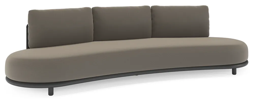 Lomano loungebank in zwart aluminium en zwart verticaal geweven luxe vlakke rope met natte carbon beige all weather sunbrella® luxe kussen Rechtstreeks Van De Fabrikant