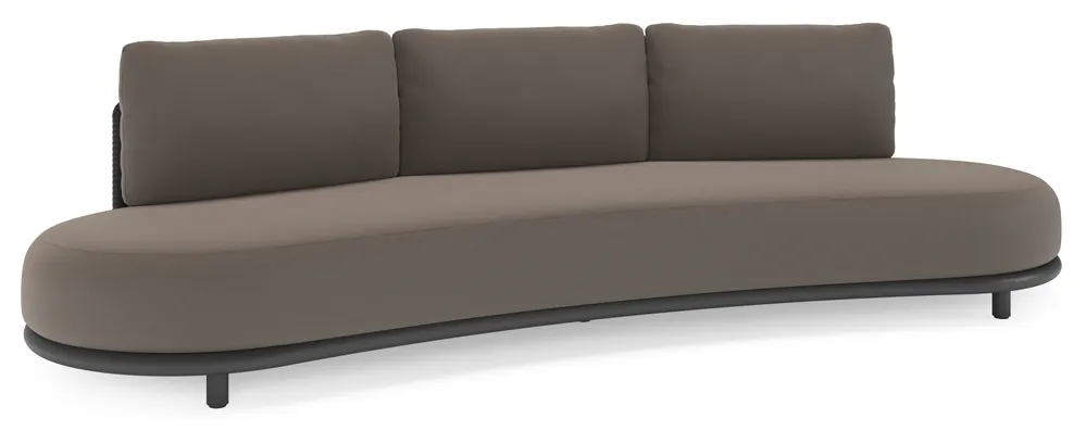 Lomano loungebank in zwart aluminium en zwart verticaal geweven luxe vlakke rope met natte nature grey all weather sunbrella® luxe kussen Shop Nu