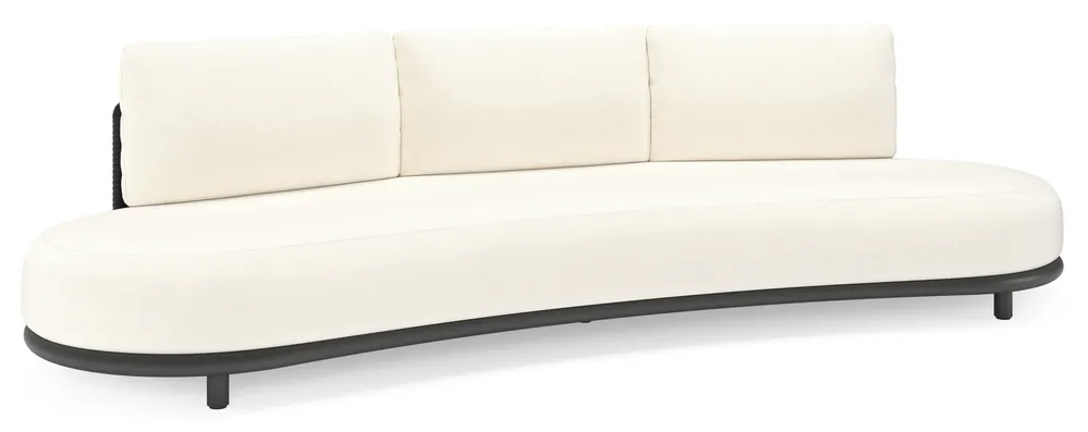 Lomano loungebank in zwart aluminium en zwart verticaal geweven luxe vlakke rope met natte white all weather sunbrella® luxe kussen Shop Nu