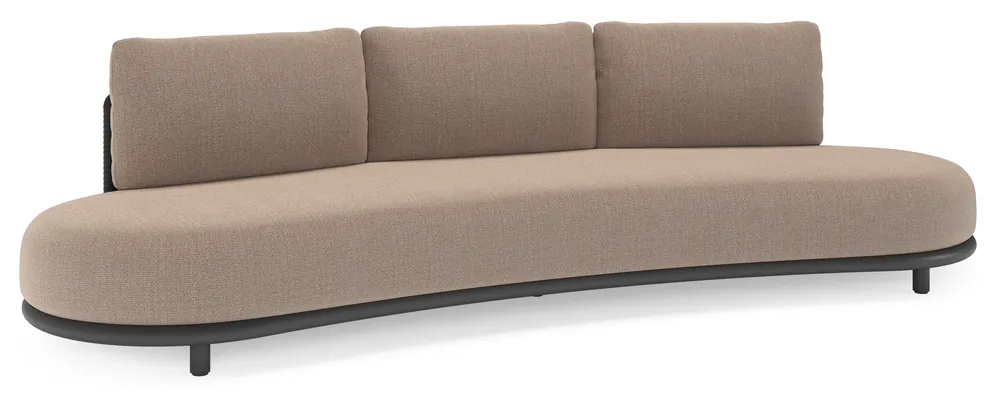 Lomano loungebank in zwart aluminium en zwart verticaal geweven luxe vlakke rope met savane earth all weather sunbrella® luxe kussen Gereduceerde Prijs