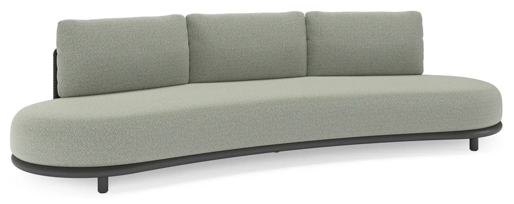 Lage Prijs Lomano loungebank in zwart aluminium en zwart verticaal geweven luxe vlakke rope met savane leaf all weather sunbrella® luxe kussen