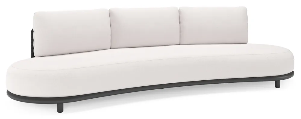 Lomano loungebank in zwart aluminium en zwart verticaal geweven luxe vlakke rope met savane whisper all weather sunbrella® luxe kussen Must-Have