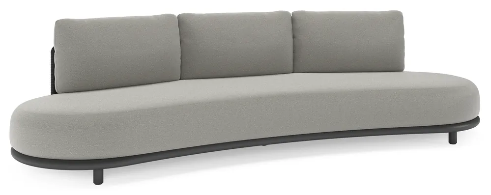 Lomano loungebank in zwart aluminium en zwart verticaal geweven luxe vlakke rope met savane zinc all weather sunbrella® luxe kussen Rechtstreeks Van De Fabrikant