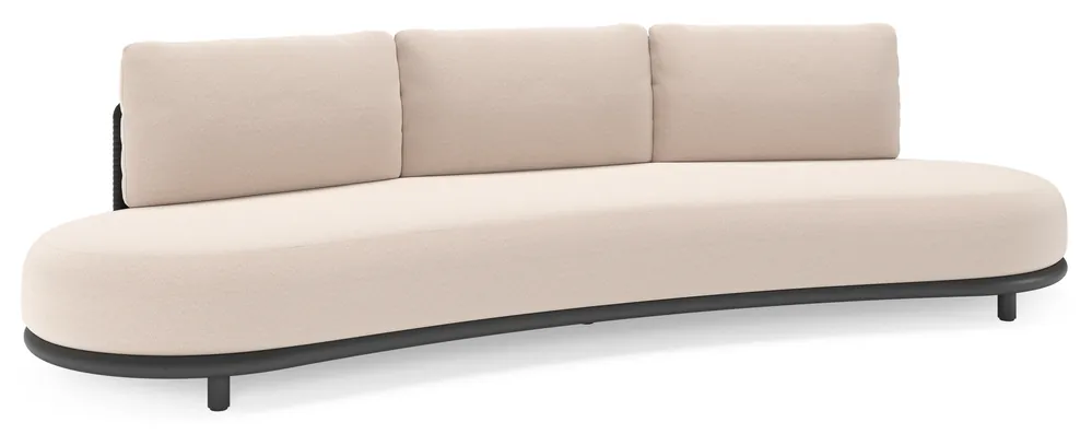 Gecertificeerd Lomano loungebank in zwart aluminium en zwart verticaal geweven luxe vlakke rope met wander pilat all weather sunbrella® luxe kussen