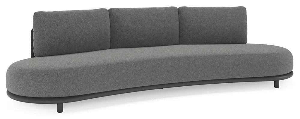 Uitverkoop Lomano loungebank in zwart aluminium en zwart verticaal geweven luxe vlakke rope met catania black all weather cosytica kussen