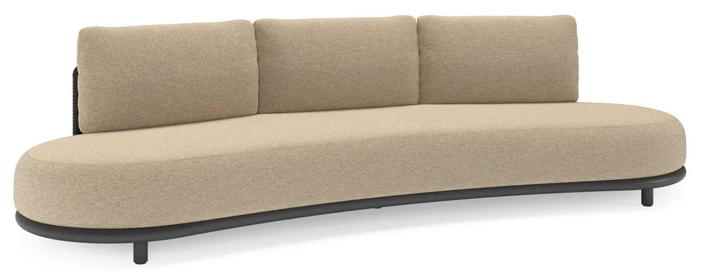 Korting Lomano loungebank in zwart aluminium en zwart verticaal geweven luxe vlakke rope met madagascar oak all weather cosytica kussen