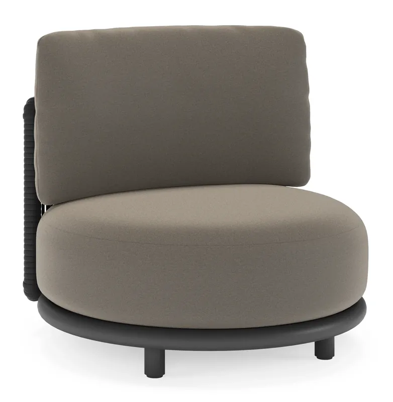 Lomano loungestoel in zwart aluminium en beige verticaal geweven luxe vlakke rope met natte carbon beige all weather sunbrella® luxe kussen Veilige Betaling