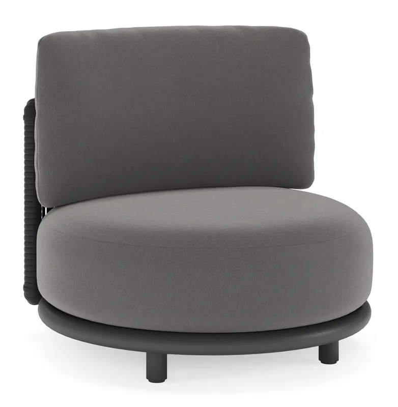 Lomano loungestoel in zwart aluminium en beige verticaal geweven luxe vlakke rope met natte charcoal chine all weather sunbrella® luxe kussen Seizoensaanbieding