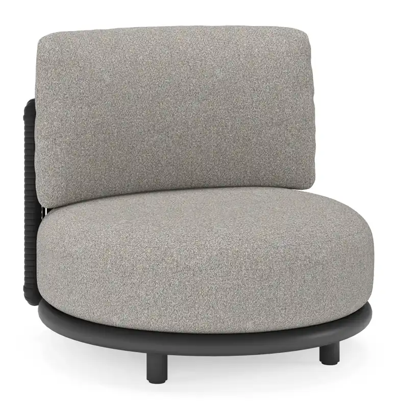 Lomano loungestoel in zwart aluminium en beige verticaal geweven luxe vlakke rope met tundra charcoal all weather sunbrella® luxe kussen Laatste Versie