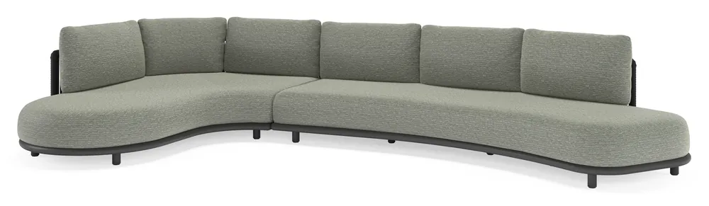 Lomano loungehoek in zwart aluminium en zwart verticaal geweven luxe vlakke rope met slow fern all weather sunbrella® luxe kussen Actieprijs