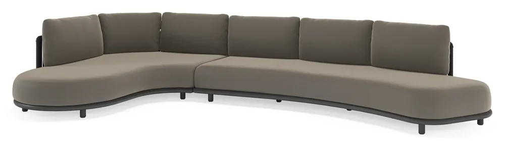 Lomano loungehoek in zwart aluminium en zwart verticaal geweven luxe vlakke rope met natte carbon zwart all weather sunbrella® luxe kussen Meest Verkocht