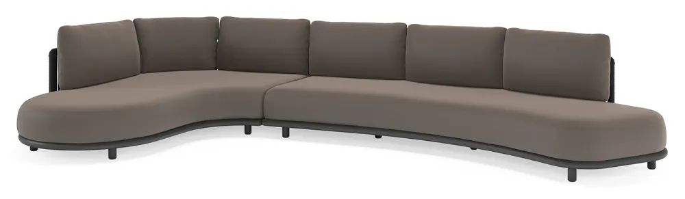 Lomano loungehoek in zwart aluminium en zwart verticaal geweven luxe vlakke rope met natte nature grey all weather sunbrella® luxe kussen Aanbieding