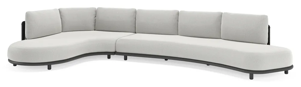 Shop Nu Lomano loungehoek in zwart aluminium en zwart verticaal geweven luxe vlakke rope met savane nimbus all weather sunbrella® luxe kussen