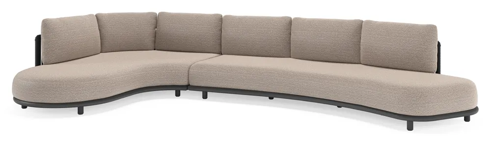 Lomano loungehoek in zwart aluminium en zwart verticaal geweven luxe vlakke rope met wander manioc all weather sunbrella® luxe kussen Nieuw