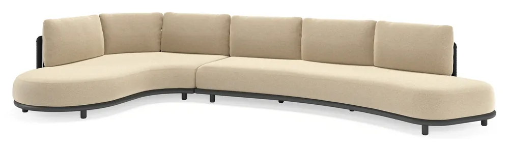 Lomano loungehoek in zwart aluminium en zwart verticaal geweven luxe vlakke rope met althea camel all weather cosytica kussen Op = Op