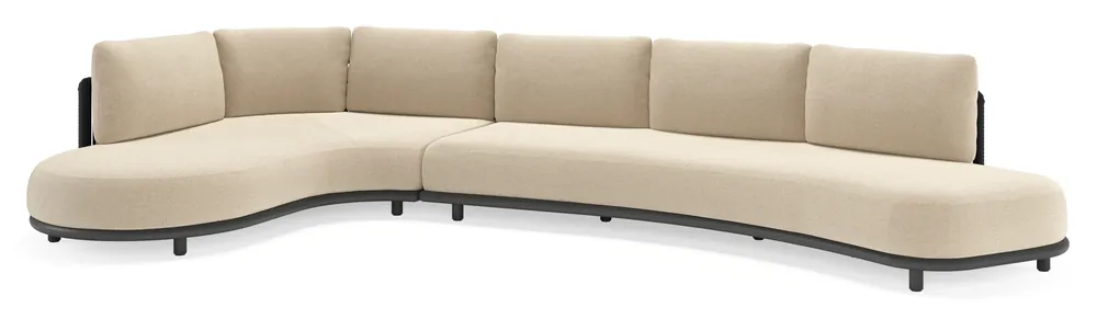 Lomano loungehoek in zwart aluminium en zwart verticaal geweven luxe vlakke rope met althea chalk all weather cosytica kussen Gecertificeerd