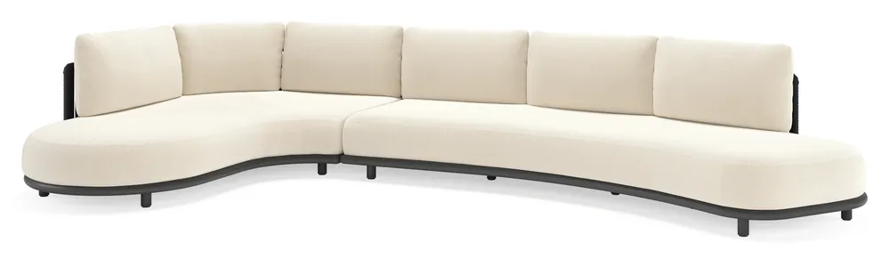 Lomano loungehoek in zwart aluminium en zwart verticaal geweven luxe vlakke rope met althea off white all weather cosytica kussen Bestseller