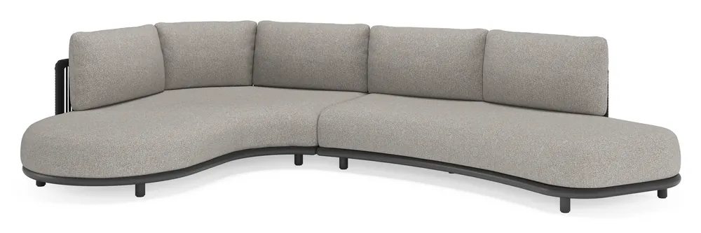 Lomano loungehoek in zwart aluminium en zwart verticaal geweven luxe vlakke rope met tundra charcoal all weather sunbrella® luxe kussen Must-Have