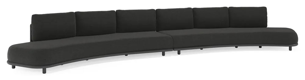 Tijdelijk Beschikbaar Lomano loungebank in zwart aluminium en beige verticaal geweven luxe vlakke rope met chartres sooty all weather sunbrella® luxe kussen
