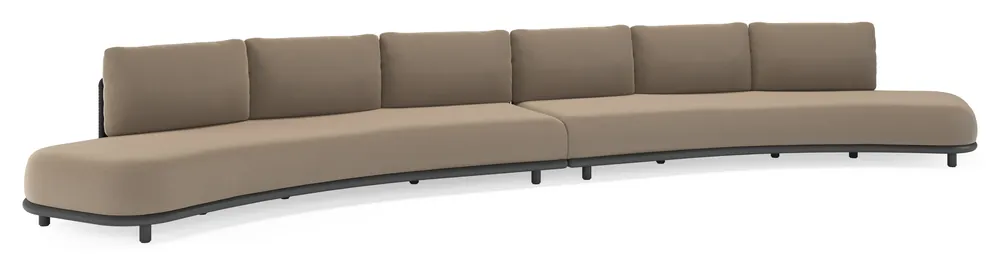 Uitverkoop Lomano loungebank in zwart aluminium en beige verticaal geweven luxe vlakke rope met natte heather grey all weather sunbrella® luxe kussen