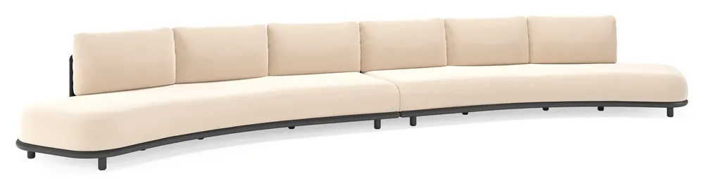 Laatste Versie Lomano loungebank in zwart aluminium en beige verticaal geweven luxe vlakke rope met natte linen chalk all weather sunbrella® luxe kussen