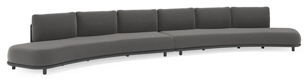 Lomano loungebank in zwart aluminium en beige verticaal geweven luxe vlakke rope met savane tornado all weather sunbrella® luxe kussen Seizoensaanbieding