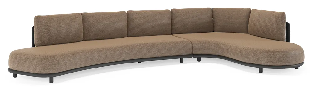 Rechtstreeks Van De Fabrikant Lomano loungehoek in zwart aluminium en zwart verticaal geweven luxe vlakke rope met firenze bamboe all weather solica kussen