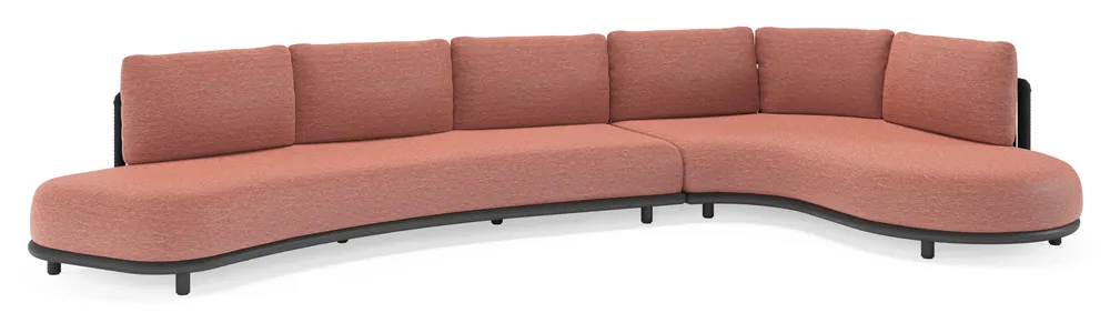 Speciale Aanbieding Lomano loungehoek in zwart aluminium en zwart verticaal geweven luxe vlakke rope met slow alezan all weather sunbrella® luxe kussen