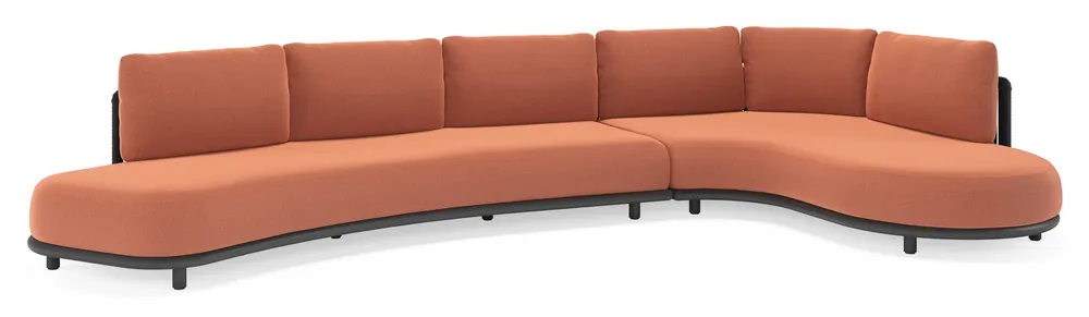 Lomano loungehoek in zwart aluminium en zwart verticaal geweven luxe vlakke rope met heritage rust all weather sunbrella® luxe kussen Lage Kosten