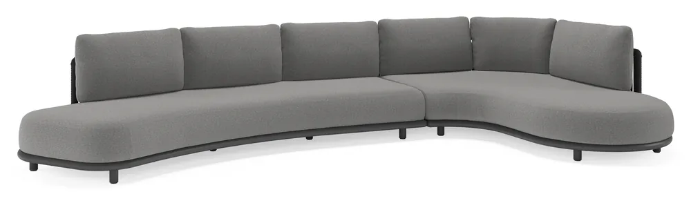 Lomano loungehoek in zwart aluminium en zwart verticaal geweven luxe vlakke rope met heritage slate all weather sunbrella® luxe kussen Koop Online