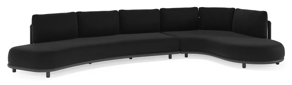Lomano loungehoek in zwart aluminium en zwart verticaal geweven luxe vlakke rope met lopi baribal all weather sunbrella® luxe kussen Koopje