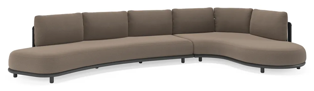 Lomano loungehoek in zwart aluminium en zwart verticaal geweven luxe vlakke rope met lopi coconut all weather sunbrella® luxe kussen Merkproduct