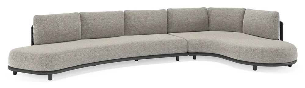 Lomano loungehoek in zwart aluminium en zwart verticaal geweven luxe vlakke rope met tundra pepper all weather sunbrella® luxe kussen Premium