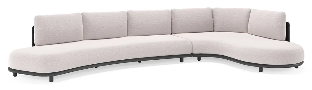 Alleen Vandaag Lomano loungehoek in zwart aluminium en zwart verticaal geweven luxe vlakke rope met wander gobi all weather sunbrella® luxe kussen