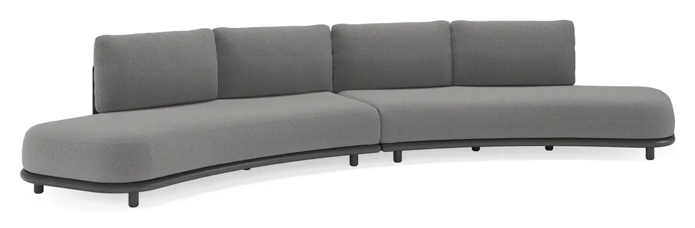 Lomano loungebank in zwart aluminium en beige verticaal geweven luxe vlakke rope met heritage slate all weather sunbrella® luxe kussen Shop Nu