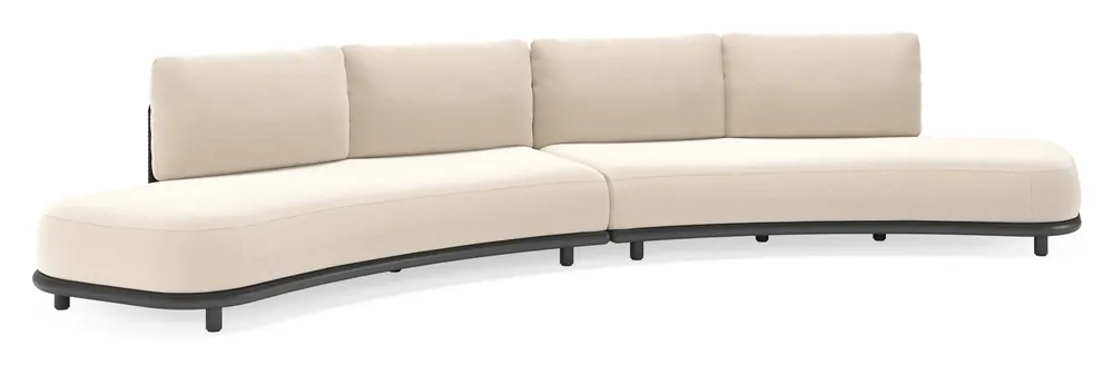 Lomano loungebank in zwart aluminium en beige verticaal geweven luxe vlakke rope met lopi antique all weather sunbrella® luxe kussen Veilige Betaling