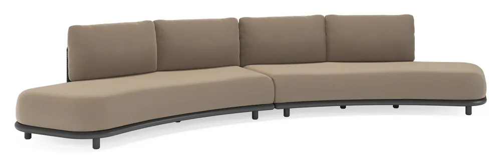 Lomano loungebank in zwart aluminium en beige verticaal geweven luxe vlakke rope met natte heather grey all weather sunbrella® luxe kussen Beste Prijs