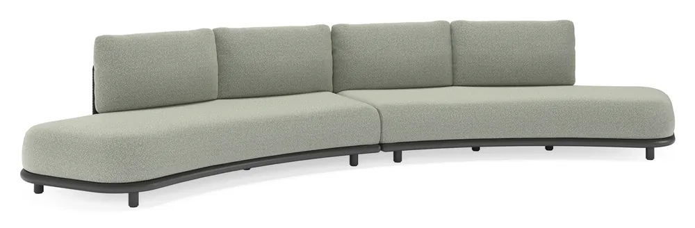 Goedkoop Lomano loungebank in zwart aluminium en beige verticaal geweven luxe vlakke rope met savane leaf all weather sunbrella® luxe kussen