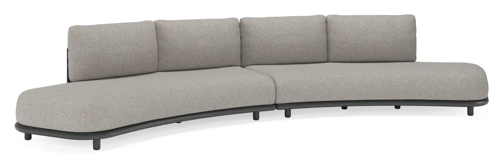 Lomano loungebank in zwart aluminium en beige verticaal geweven luxe vlakke rope met tundra charcoal all weather sunbrella® luxe kussen Must-Have