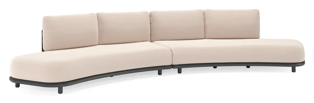 Lomano loungebank in zwart aluminium en beige verticaal geweven luxe vlakke rope met wander pilat all weather sunbrella® luxe kussen Goedkoop