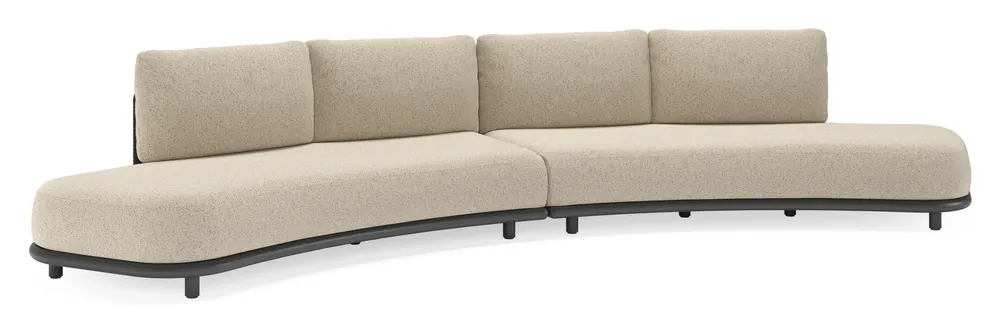 Lage Prijs Lomano loungebank in zwart aluminium en beige verticaal geweven luxe vlakke rope met bora desert all weather cosytica kussen