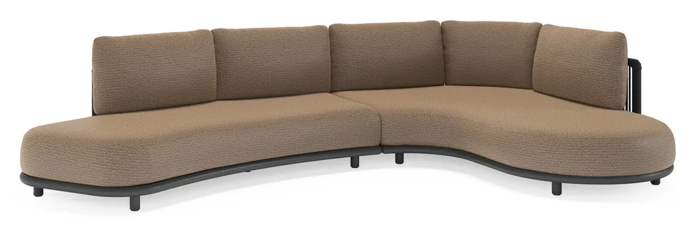 Lomano loungehoek in zwart aluminium en zwart verticaal geweven luxe vlakke rope met firenze bamboe all weather solica kussen Express Levering